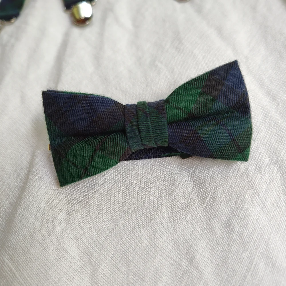 Green and Blue Plaid Bow Tie and Suspenders